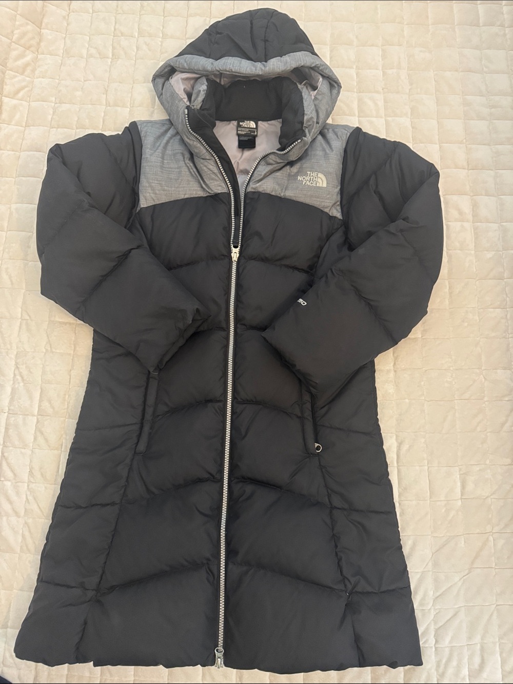 NORTH FACE GIRLS ELISA PARKA BLACK DOWN HOODED WINTER COAT YOUTH size LG GUC